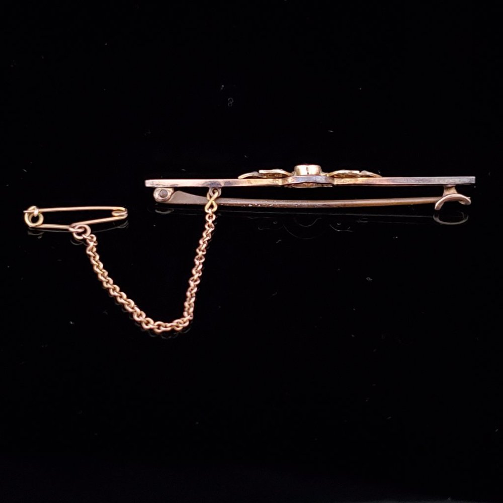 Antique Old Cut Amethyst Seed Pearls 9k Yellow Gold Brooch w Chain English Pin - Picture 6 of 6